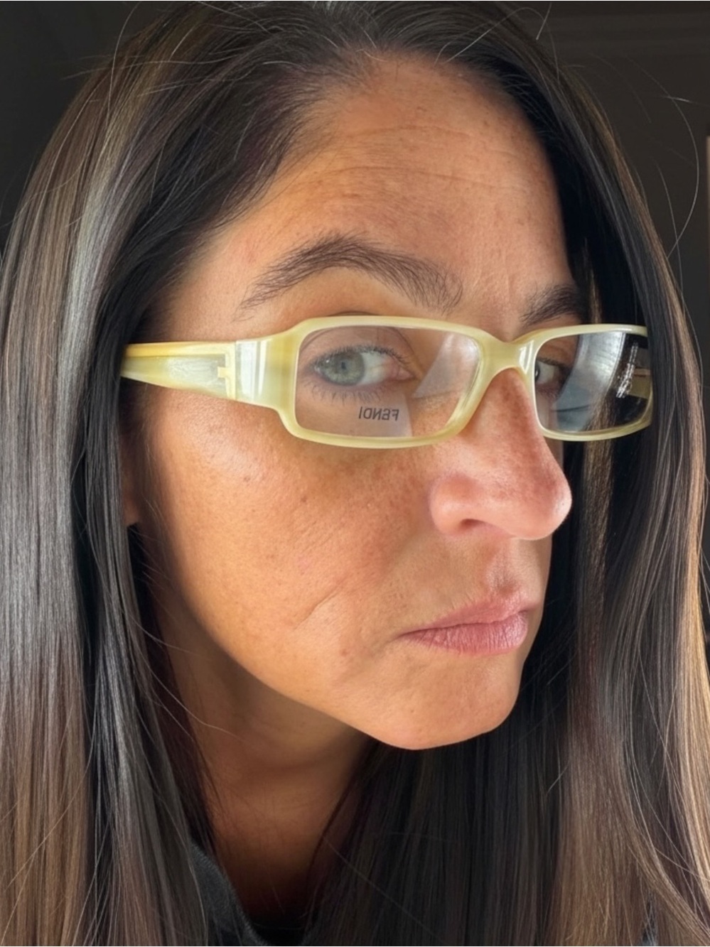 Vtg Fendi F594 264 Pearl Beige Y2K Rectangle Glasses Zucca Logo Deadstock Set